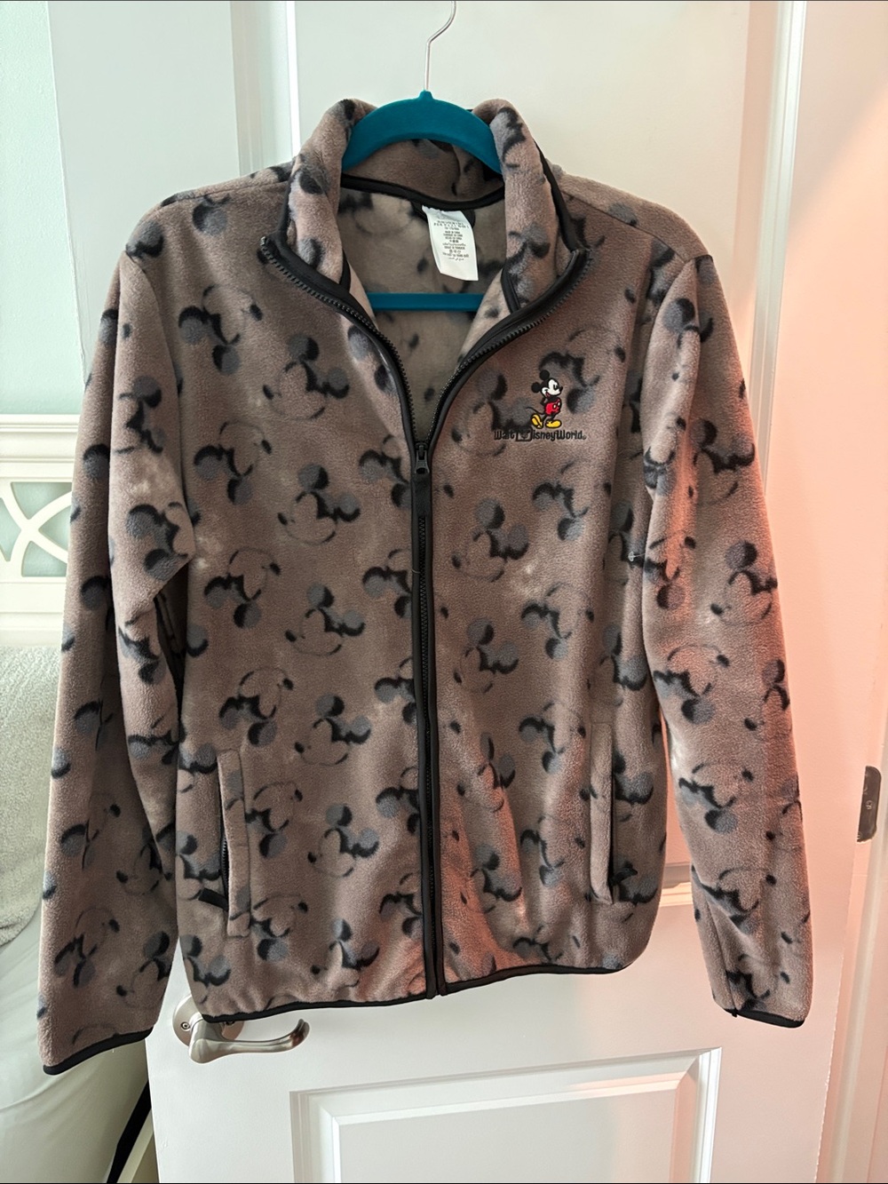 Disney Gray & Black Mickey Pattern Fleece Jacket